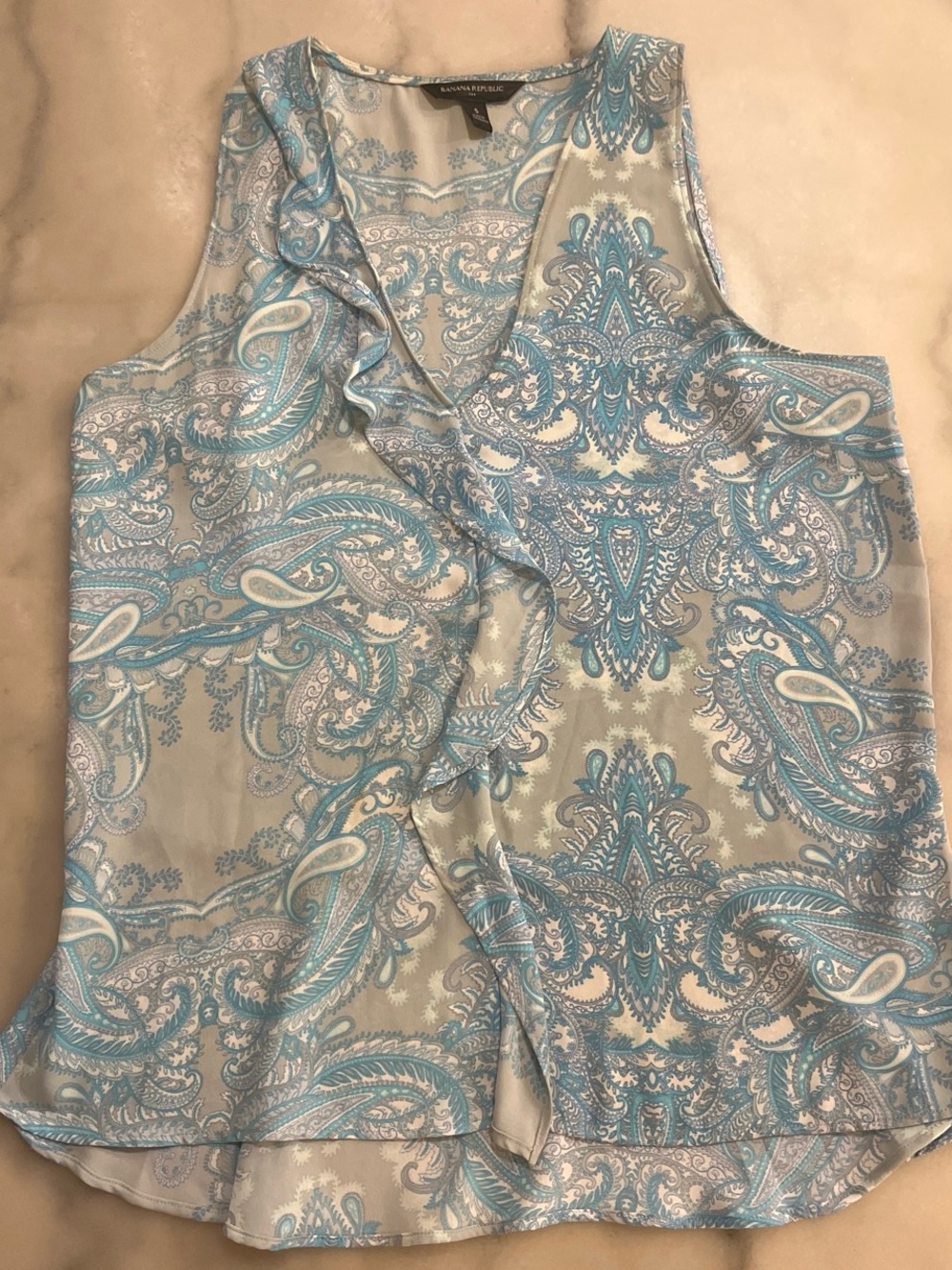 Banana Republic Teal & White Paisley Sleeveless Top